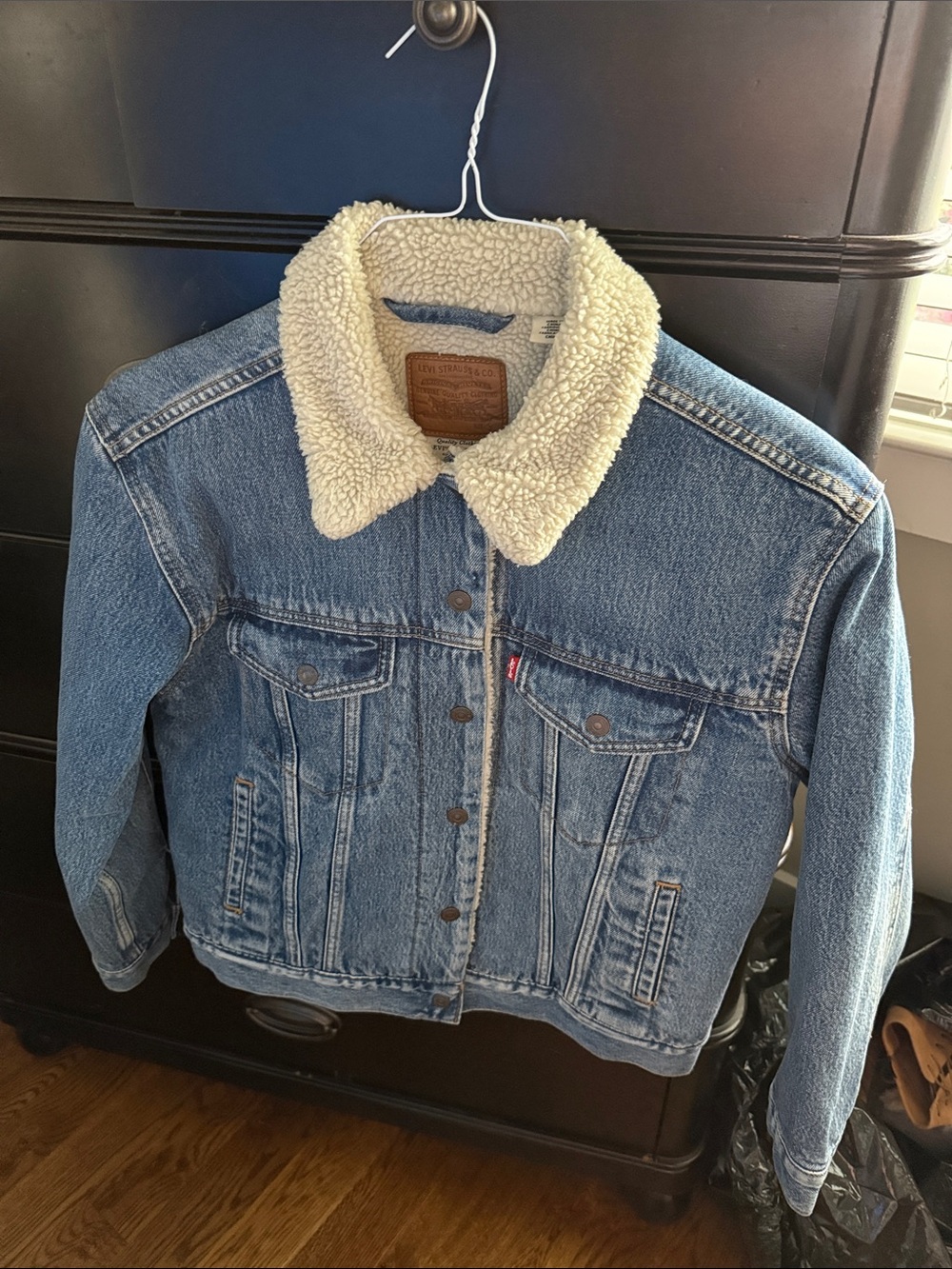 Levi's Blue Denim Jacket with Cream Sherpa Collar